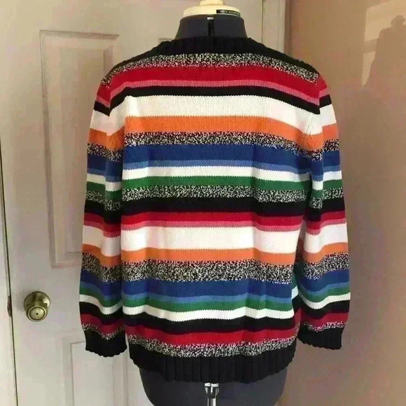 LIZ CLAIBORNE STRIPED RAINBOW CREW NECK CHUNKY COTTON SWEATER XL - Picture 2 of 4
